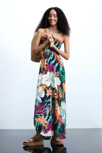 Jumpsuit med tropiskt tryck