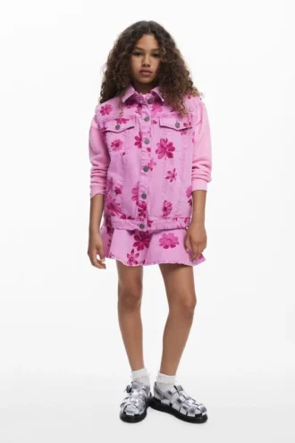 Kort blommig jeanskjol