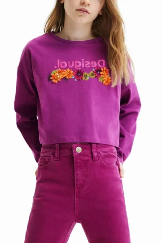 Kort T-shirt med blommor