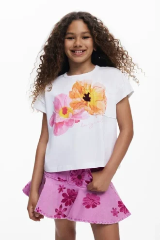 Kortärmad T-shirt med broderade blommor