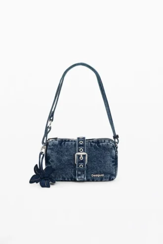 Liten crossbody-plånbok i denim med Applikationer