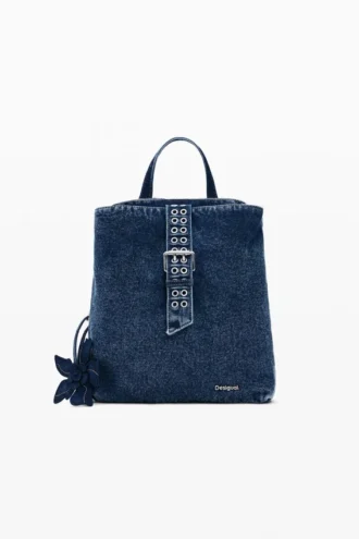 Liten ryggsäck i denim med blommönster