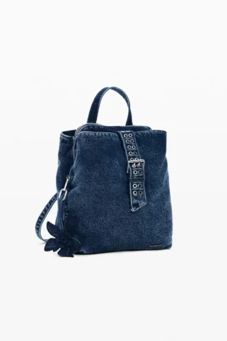 Liten ryggsäck i denim med blommönster