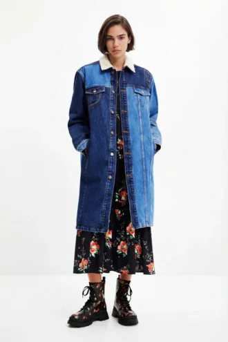 Lång vadderad denimjackor
