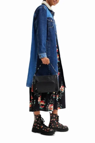 Lång vadderad denimjackor