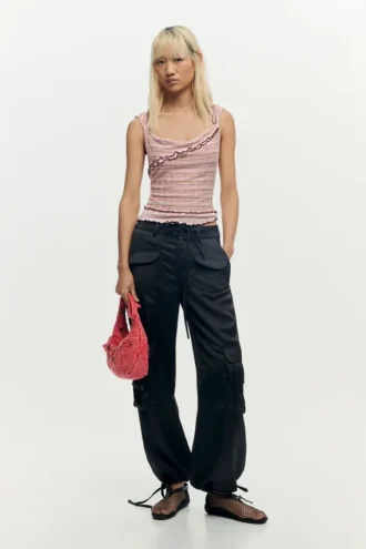 Medium axelväska i denim
