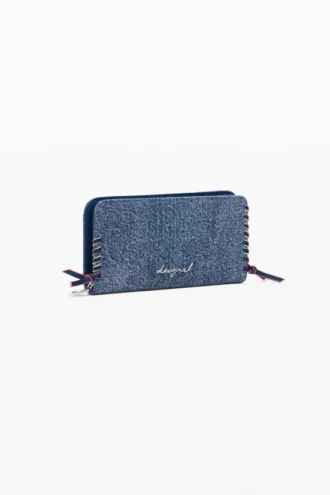 Medium plånbok i denim med hjärtmotiv
