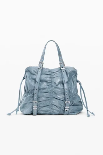 Medium ryggsäck i rynkad denim