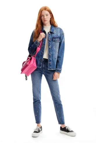 Push-up-jeans med blommönster