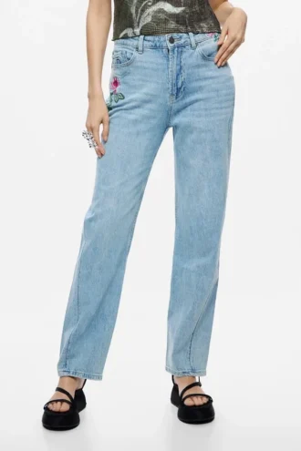 Raka blommiga Jeans