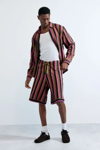Randiga Bermudashorts i stickat