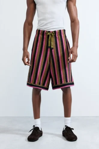 Randiga Bermudashorts i stickat